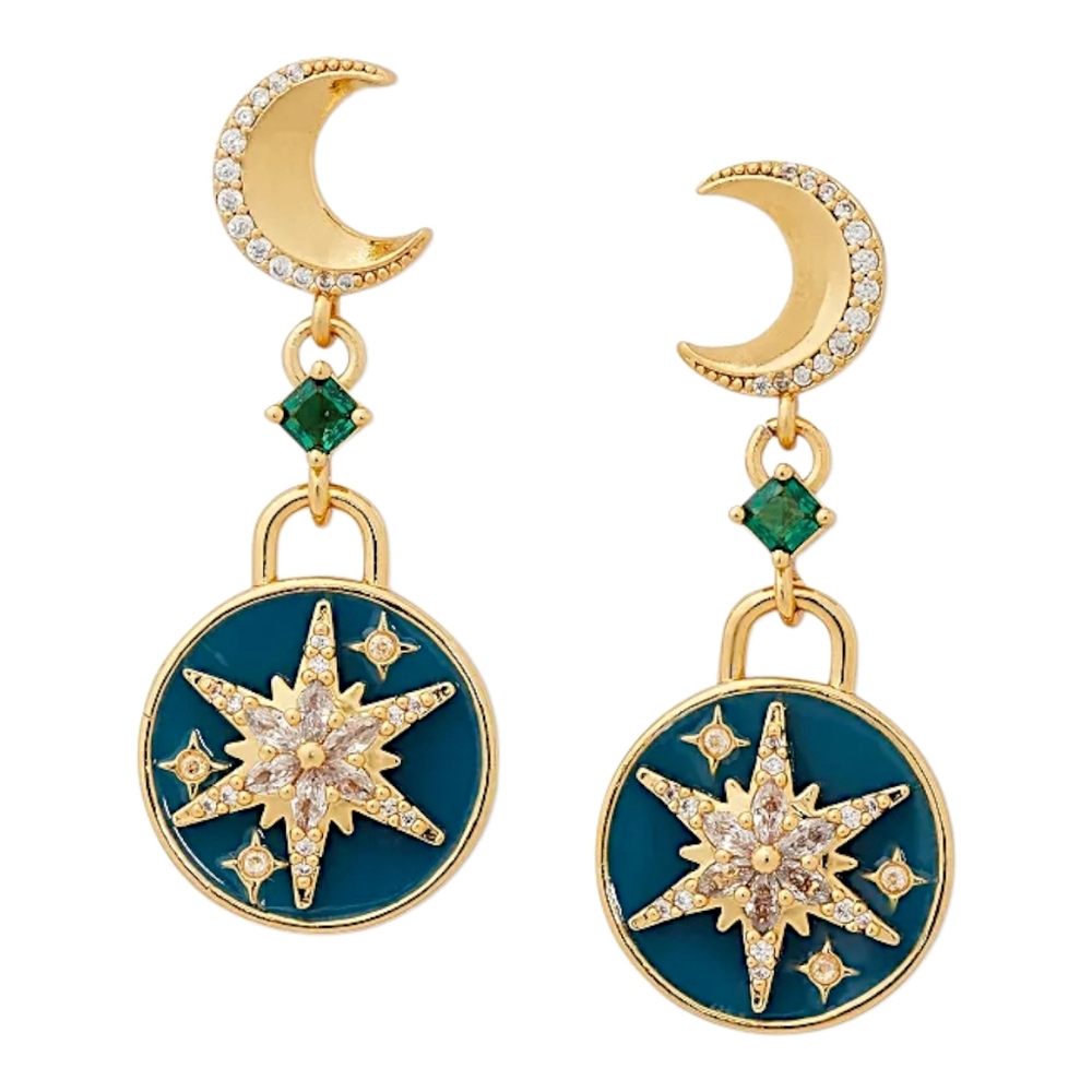 Kate Spade Gold-Tone‎ Crystal Moon & Star Drop Earrings ☆
